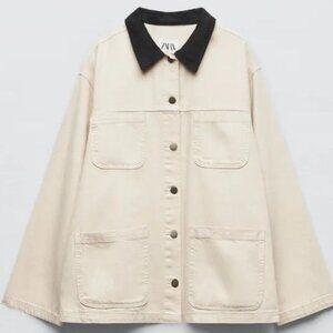 ZARA Kylee Canvas Overshirt Shirt Utility Jacket Patch Pockets Size Medium